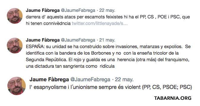 Tuits supremacistas de Jaume Fàbrega i Colom. Plataforma por Tabarnia.